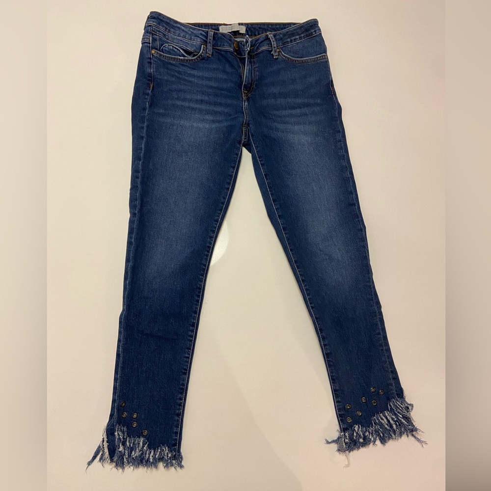 Zara Dark Blue Cropped Jeans with Fringe